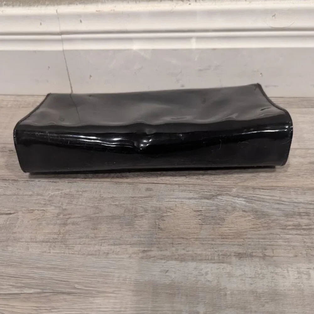 Estée Lauder Black Patent Glossy Evening Clutch | Gold Bar Trim